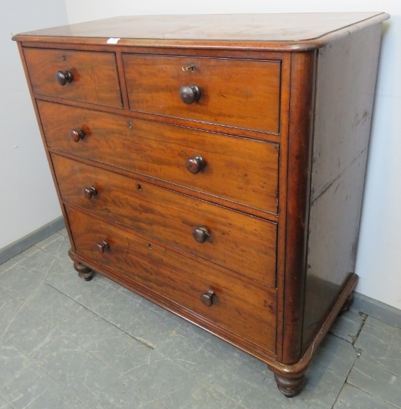 A Victorian mahogany straight-front chest of two short over three long cock-beaded drawers, on - Image 2 of 3