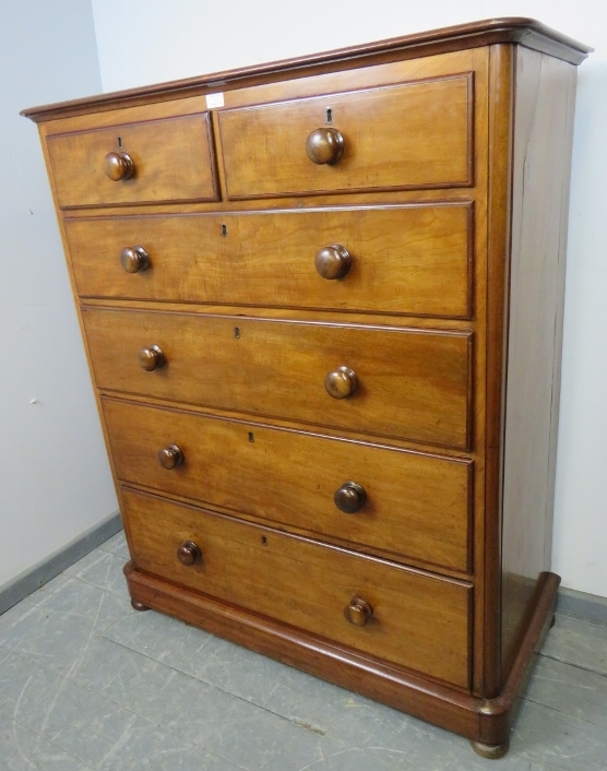 A Victorian mahogany straight front chest of two short over four long graduated drawers with - Image 2 of 3