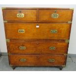 A good 19th century walnut brass bound campaign chest of two short over three long drawers with