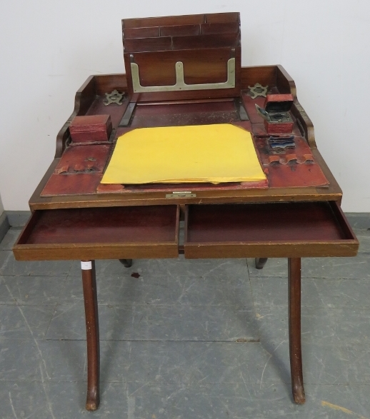 A fine quality 19th century mahogany campaign desk, the fitted interior with folding letter rack, - Image 3 of 6