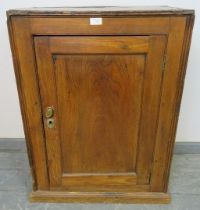 An 18th century provincial elm freestanding cupboard, with fitted shelf, on a plinth base. Condition