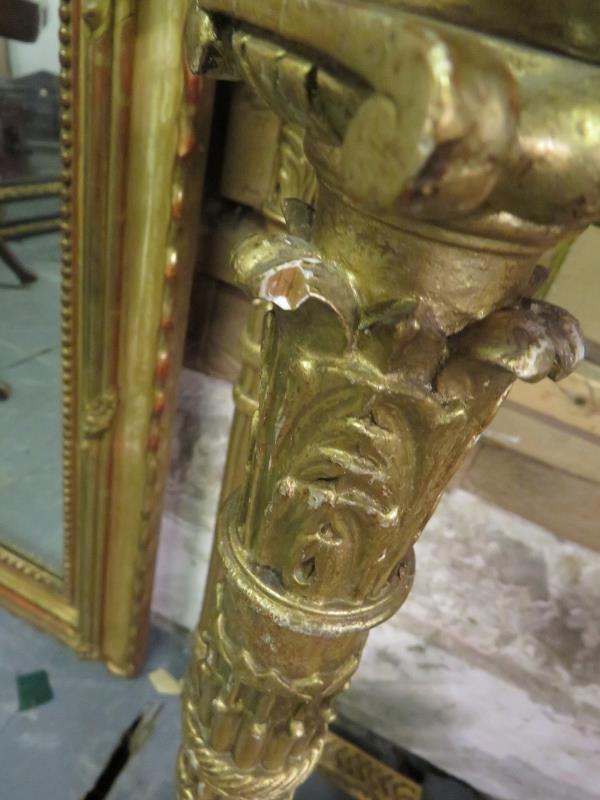 A 19th century Louis XV Revival giltwood marble topped demi-lune console table, with carved and - Image 5 of 9