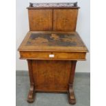 A Victorian burr walnut Davenport, the stationary compartment upper gallery featuring marquetry