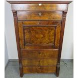 A 19th century French figured walnut escritoire, with white marble top over one long drawer and