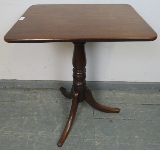 A Victorian mahogany rectangular tilt-top wine table, on a baluster turned column with splayed - Image 4 of 4