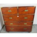 A good 19th century mahogany brass bound campaign chest of two short over three long drawers with