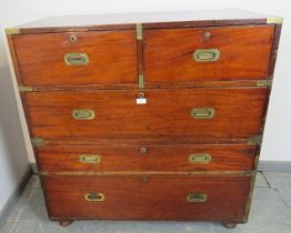 A good 19th century mahogany brass bound campaign chest of two short over three long drawers with