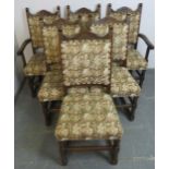 A set of six (4+2) reproduction oak dining chairs in the manner of Titchmarsh & Goodwin, upholstered