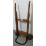 An antique oak miniature sack-barrow, on wooden wheels. Condition report: Signs of historic