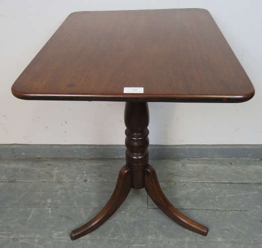 A Victorian mahogany rectangular tilt-top wine table, on a baluster turned column with splayed - Image 3 of 4