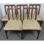 Five mid-century A Younger Volnay dining chairs in afromosia teak, with upholstered seat pads, on