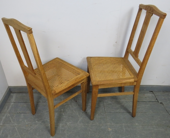 A set of six turn of the century light oak Swiss provincial dining chairs, with reeded and carved - Image 3 of 3