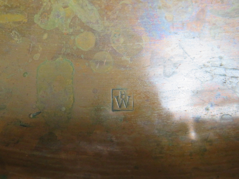 A 19th century Arts & Crafts copper tray table by Hugh Wallis, on a turned and block folding oak - Image 3 of 3