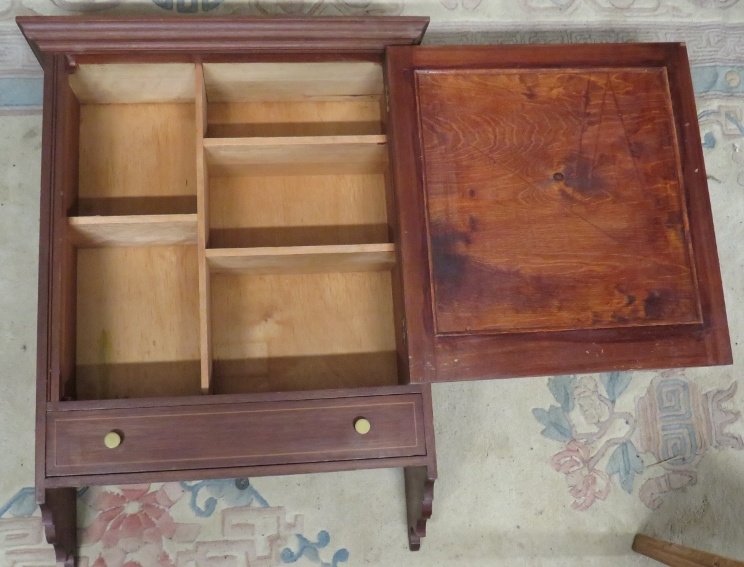 A vintage wall hanging cabinet, the panelled door featuring starburst parquetry inlay with one - Image 6 of 7