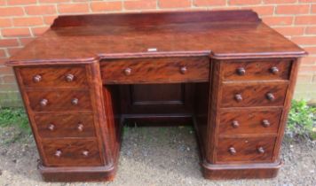 A Victorian mahogany reverse breakfront kneehole desk, with rear gallery, housing a configuration of