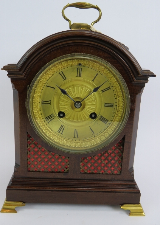 A 19th Century French 8 day mantel clock by Japy Freres with mahogany case, gilt dial and mounts and