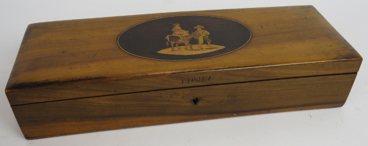 An antique 19th century inlaid work box, a 19th century Sorrento ware glove box, a small Italian - Image 3 of 5