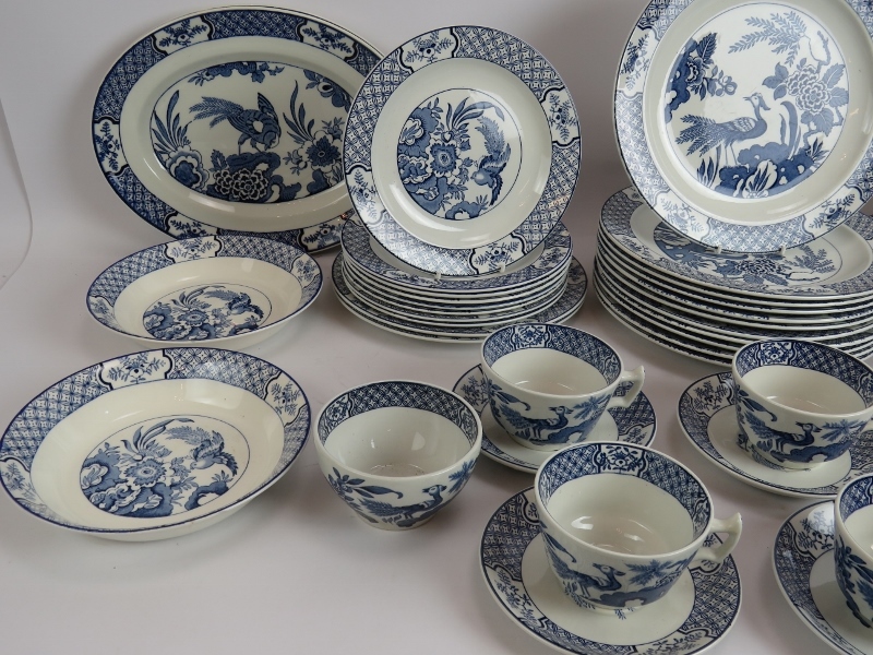 45 pieces of Wood & Sons 'Yuan' pattern pottery including 6 cups and saucers, 2 platters, 21 - Image 2 of 4