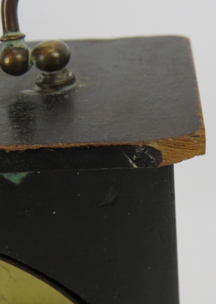 A small French Ormulu mounted mantle clock with half ebonised walnut case and enamel dial. no key. - Image 5 of 6