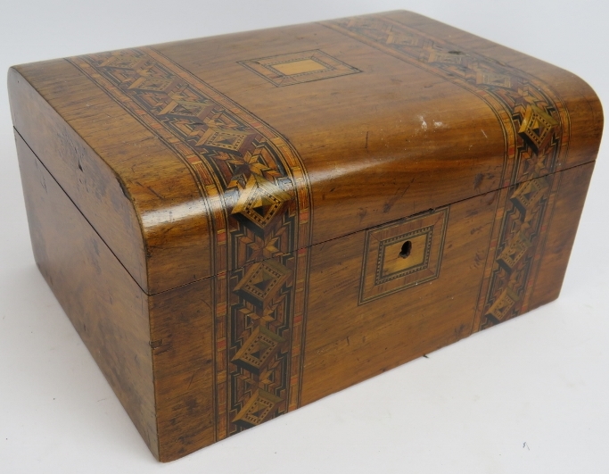 An antique 19th century inlaid work box, a 19th century Sorrento ware glove box, a small Italian - Image 4 of 5