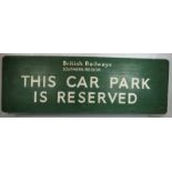 A vintage hand painted wooden British Railways Southern Region Car Park Reserved sign. 183cm x 61cm.