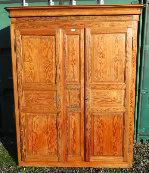 An antique French pitch pine armoire, the double doors with fielded panels, opening onto a hanging - Image 3 of 3