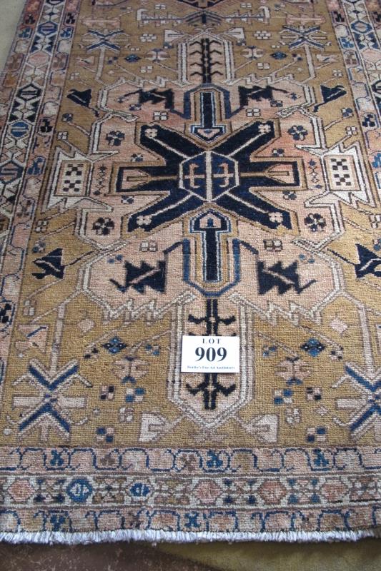 North West Persian Heriz runner, very patterned rug in pale muted colours, good condition. 300cm x