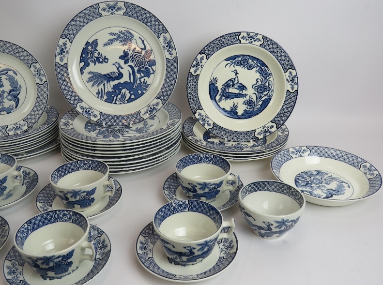 45 pieces of Wood & Sons 'Yuan' pattern pottery including 6 cups and saucers, 2 platters, 21 - Image 3 of 4