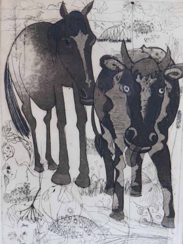 Glynn Thomas (British, b.1946) - 'Cow asleep', pencil signed limited edition etching, 24/50, 12cm - Image 2 of 4