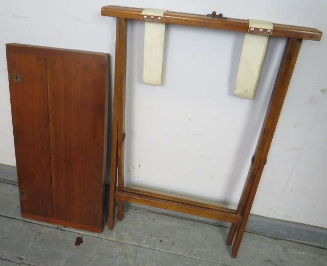 A 19th century mahogany folding campaign card table, with cast iron fittings, the canvas straps - Image 5 of 5