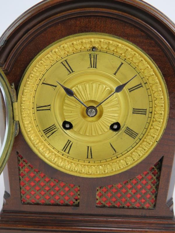 A 19th Century French 8 day mantel clock by Japy Freres with mahogany case, gilt dial and mounts and - Image 2 of 5
