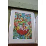 A COLOURFUL ANIMALS IN THE JUNGLE PRINT by Lisa V. Keaney, in a Nielsen brushed aluminium frame