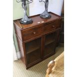 A 19th century mahogany finished side cabinet, three-quarter up stand over single drawer over two