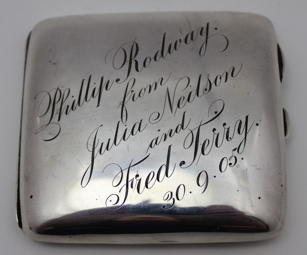 Charles Lyster & Son, an Edwardian silver cigarette case, Birmingham 1904, weight; 98g (the cover