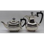 Walker & Hall, A silver teapot and hot water jug, Georgian design, gadrooned rim on ball feet,