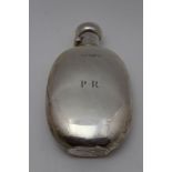 A late Victorian silver hip flask, London 1892, monogrammed 'PR', overall 14.5cm high, weight; 136g