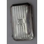 Robert Pringle & Sons, a silver card case, engine turned, monogrammed, leather lined with card