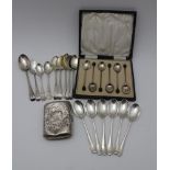 A set of six Edwardian silver teaspoons, rat tail design, monogrammed 'R', Sheffield 1908, a cased