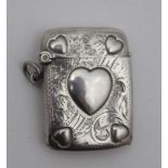 Rolason Brothers, An Edwardian silver vesta case, embossed heart decoration and chased, Chester