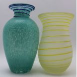 Two 20th century Murano glass vases, one baluster form with turquoise splatter and blue trailed