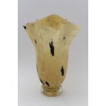 A mid-20th century Murano Art glass vase, with handkerchief type fluted rim, speckled amber ground