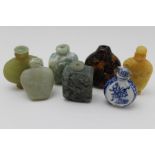 A collection of seven vintage Chinese snuff bottles