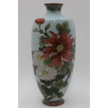 A late Meiji period Japanese cloisonne vase, floral decoration on a pale blue ground, 27cm high