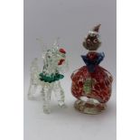 A Murano Art glass clown decanter, including head / stopper, 23cm high, together with a Murano clear