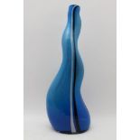 An Italian Murano glass vase, blue sinuous form with stripe decoration, in the manner of Dino