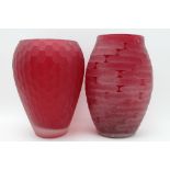 Two 20th century Art glass vases, ruby ground with cut etched decoration, the tallest 26.5cm high (