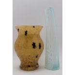 A mid-20th century Art glass Italian vase of tusk form, pale blue & white stripe decoration, 31cm