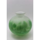 A French Art glass vase of bulbous form, etched surface, green decoration, 25cm high