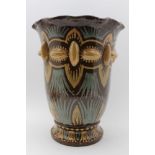 A 20th century Art pottery vase, flared fluted rim, moulded and slip decoration, 33cm high,