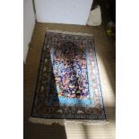 A Persian rug Isfahan style with blue arcaded field, having tree of life design, with birds and